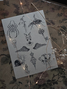 Angelic tattoo flash sheet