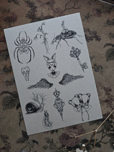 Angelic tattoo flash sheet