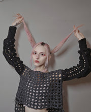 Load image into Gallery viewer, Grey and Black Crochet Sweater
